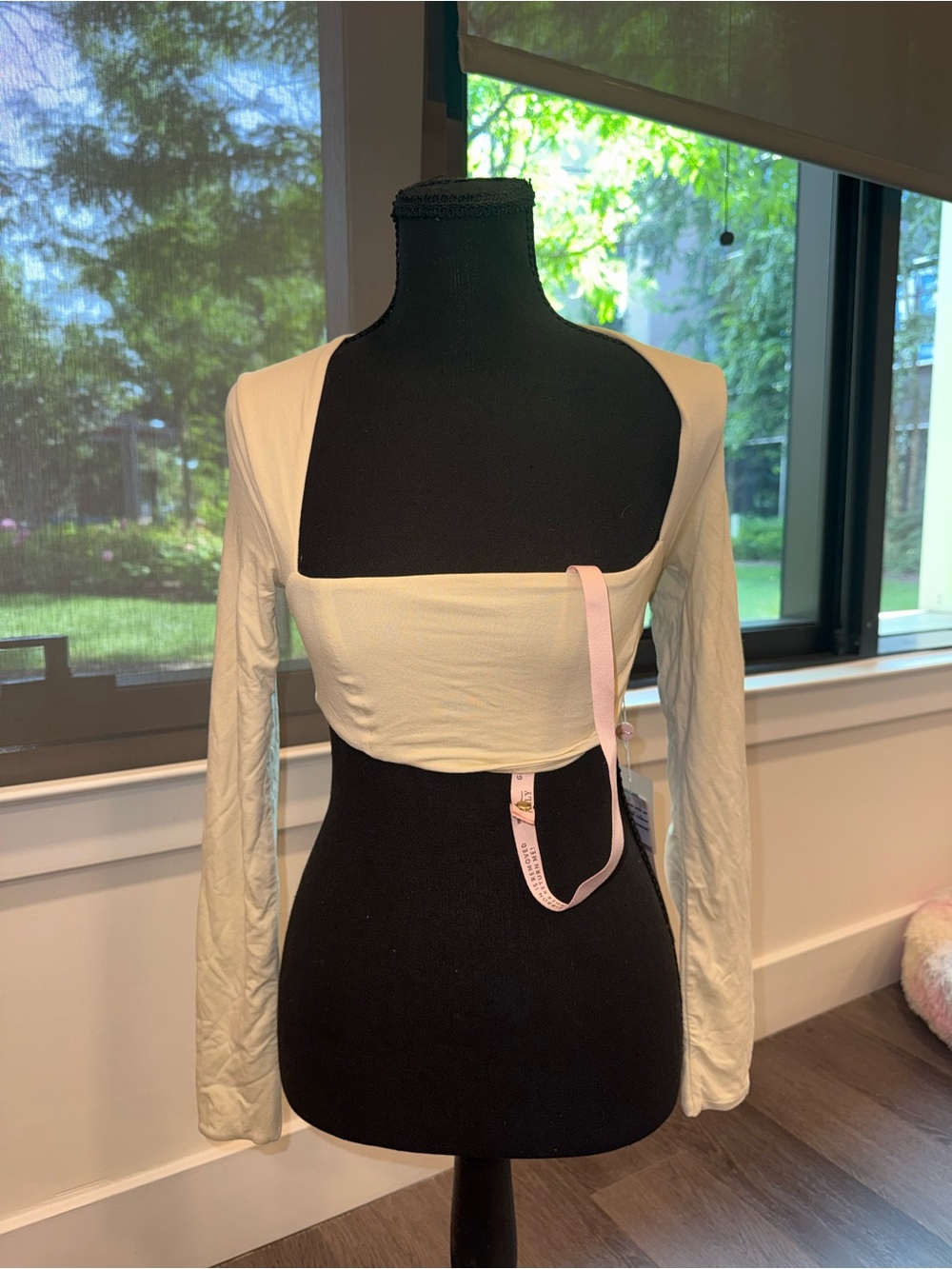 Oh Polly Cream Square-Neck Cropped Long Sleeve Top